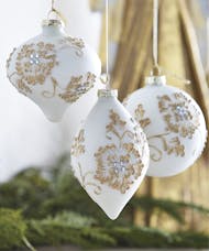 White & Gold Floral Ornament Collection - 3 Pack