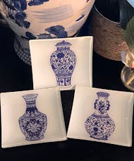 Glass Plates with Chinoiserie Vases - Set of 3